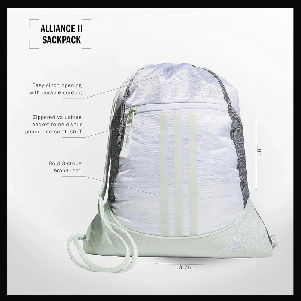 Adidas White and Gray Alliance II Sackpack